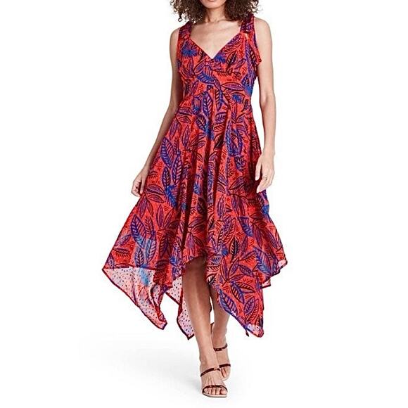 Alexis Dresses & Skirts - Alexis x Target Red Tropical Leaf Dress Women’s Medium NWT Asymmetrical Hem Boho